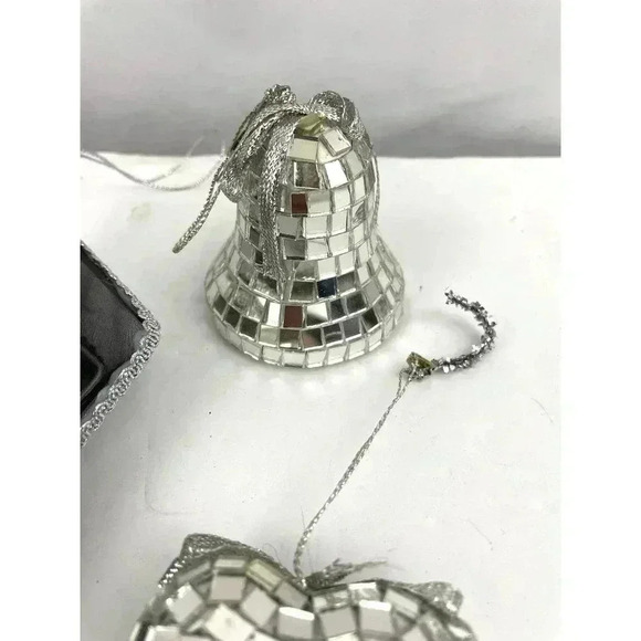 VTG Lot of 8 Mercury Glass Ornaments Mirror Heart Bell Stars Holiday Christmas - Picture 8 of 16